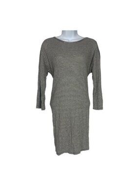 Elan Womens Medium Black & White Striped Tie-Back Long Sleeve Dress Rayon Blend